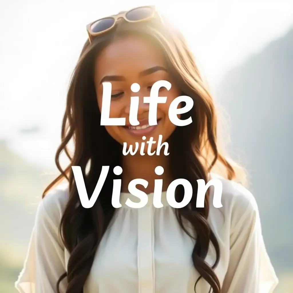 Bild von einer junge Frau mit einem lächeln und dem Schriftaufzug "Life with Vision"