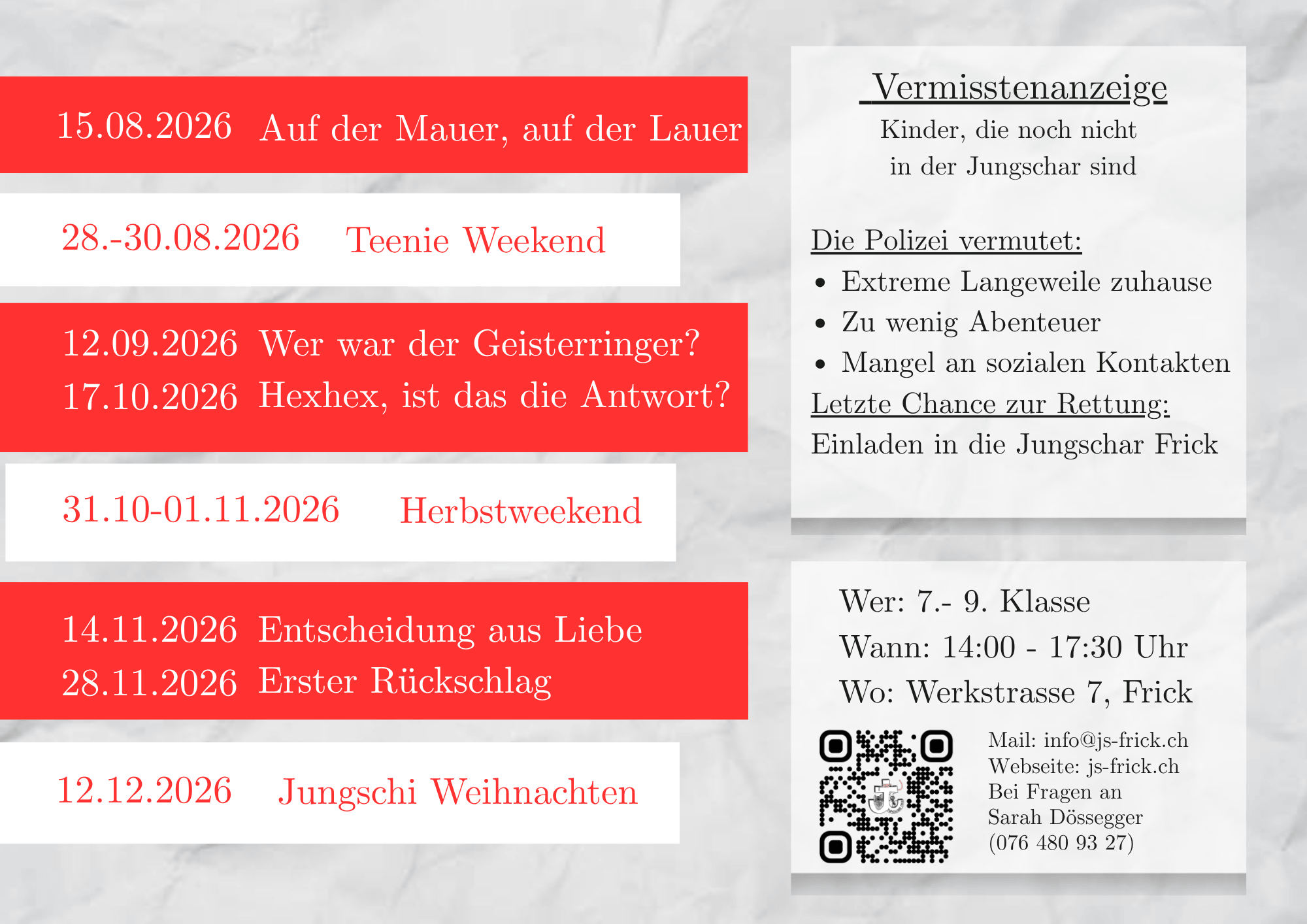 Teenie Semester 2/2026 Semsterprogramm der Besj Jungschar Frick im 2026 2 Halbejahr
